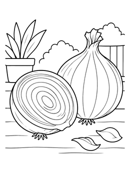 Free printable Whole And Sliced Onion Bulbs coloring page