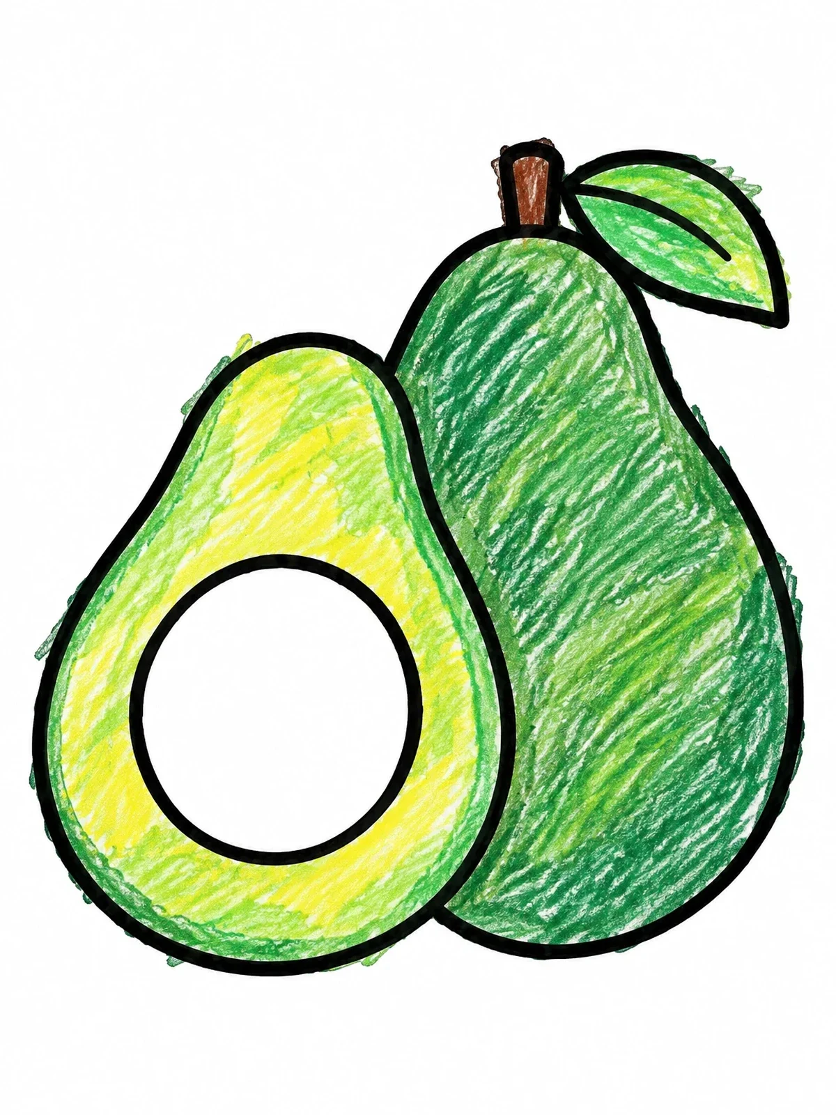 Colored example of the Whole Avocado And Cut Half coloring page