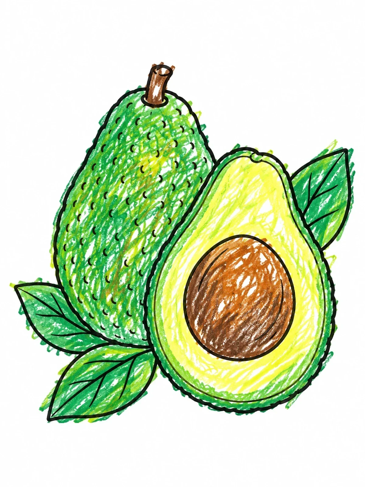 Colored example of the Whole Avocado And Sliced Half coloring page