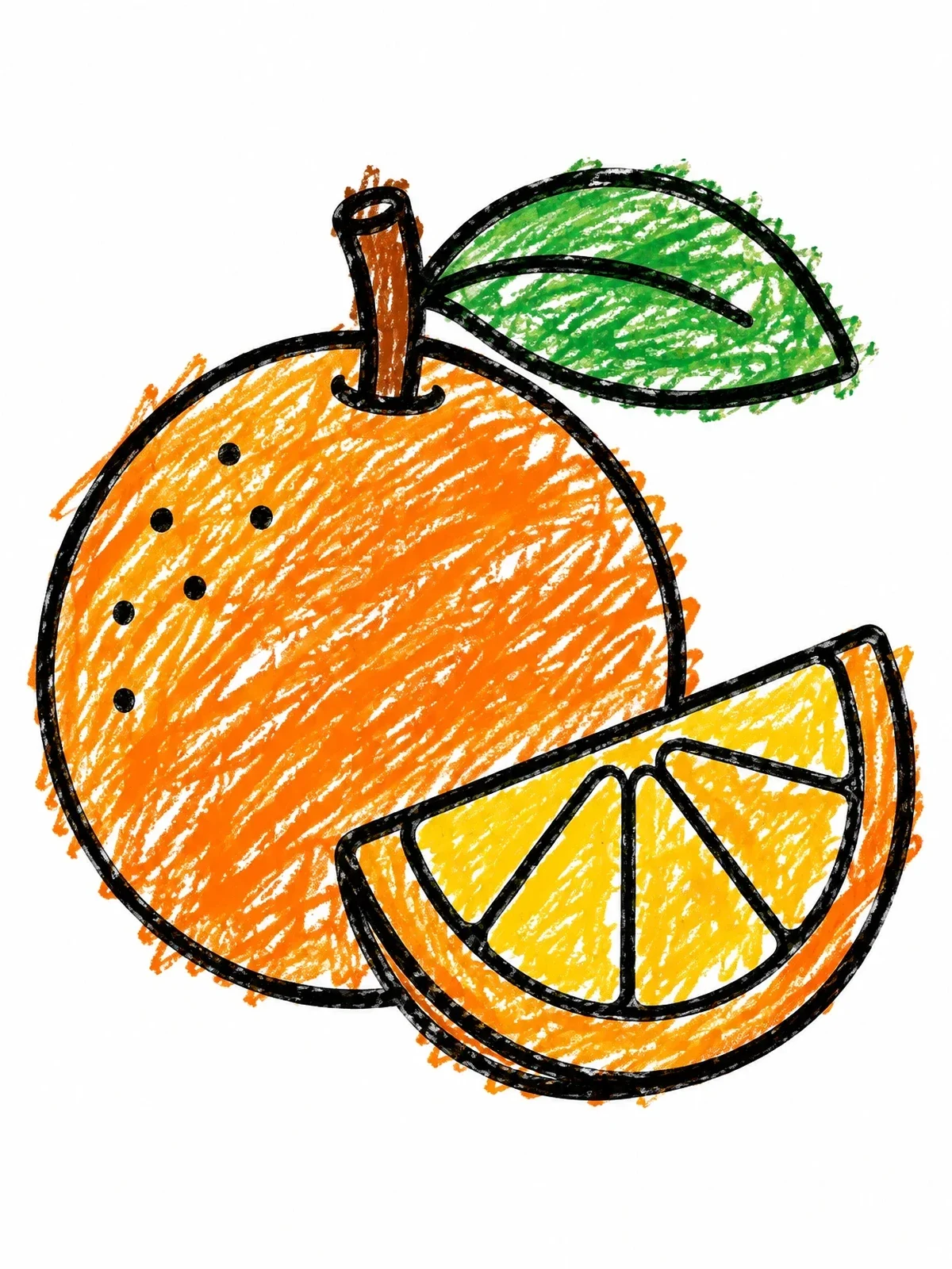 Colored example of the Whole Orange With Juicy Slice coloring page