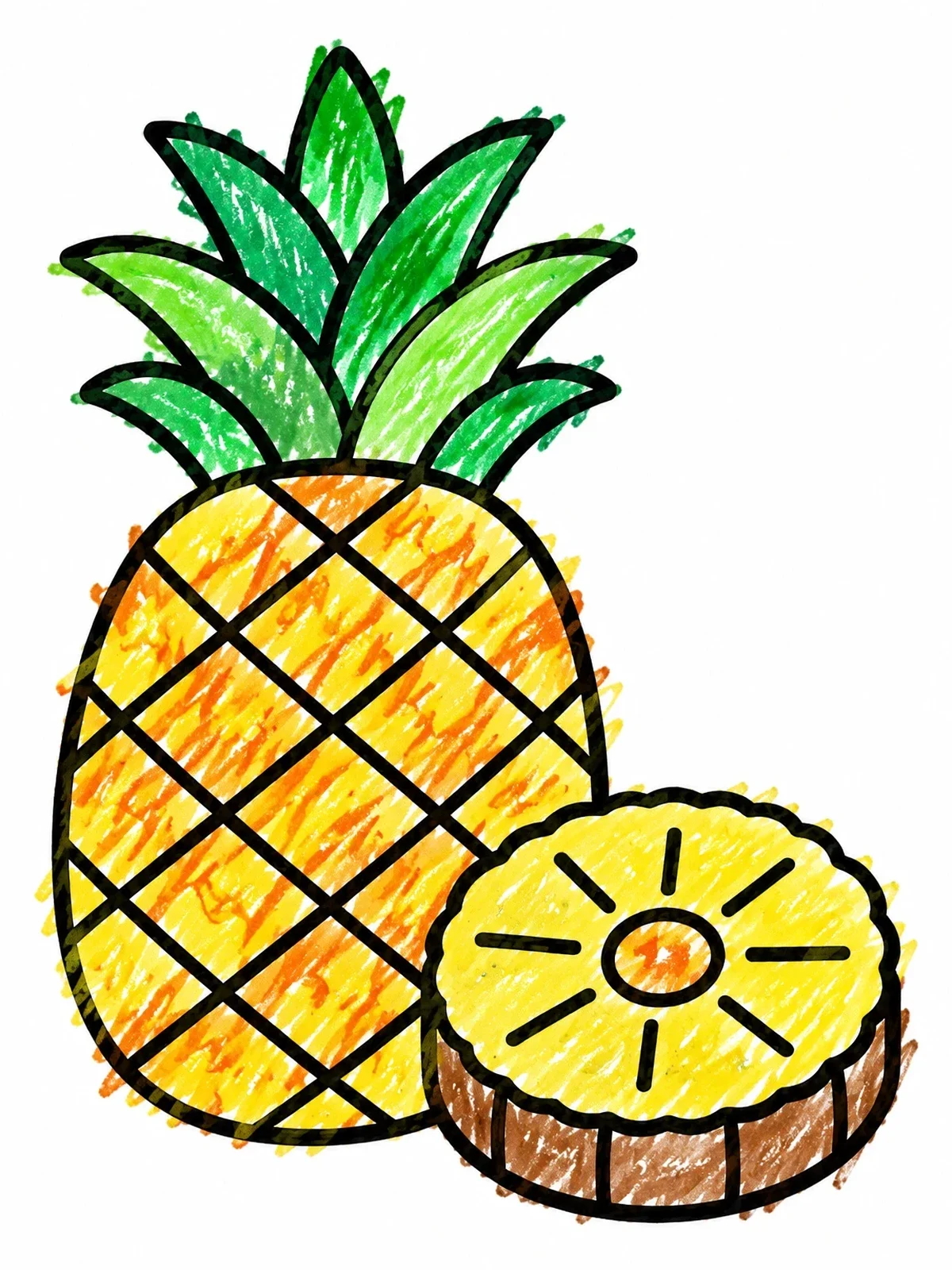 Colored example of the Whole Pineapple And Fresh Slice coloring page
