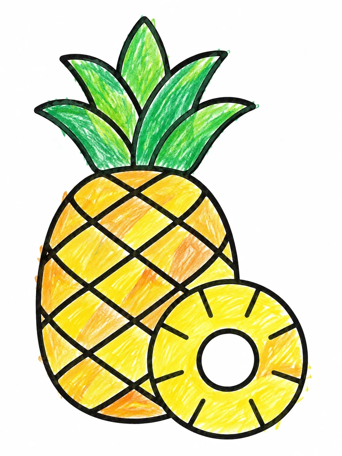 Colored example of the Whole Pineapple And Round Slice coloring page