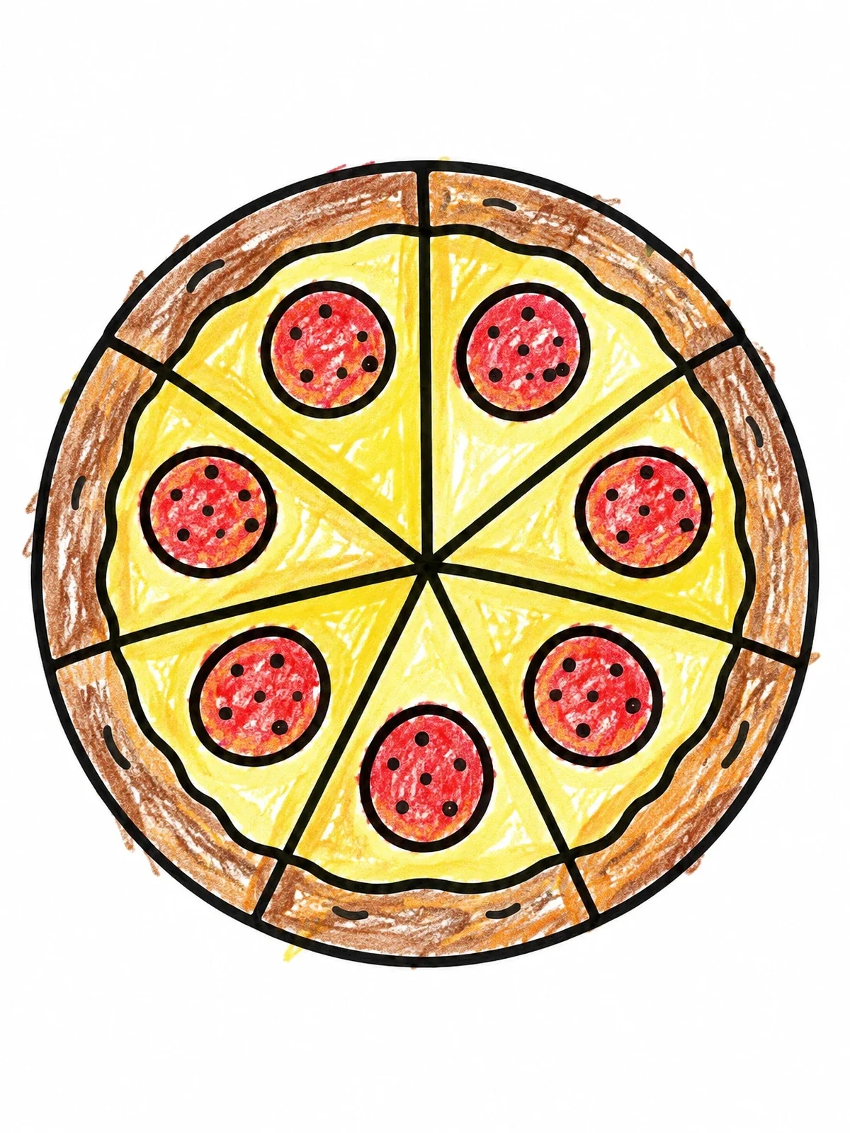 Colored example of the Whole Sliced Pepperoni Pizza coloring page
