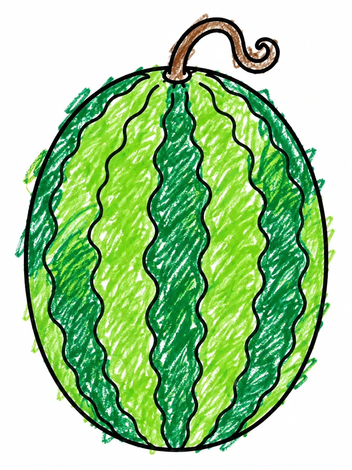 Colored example of the Whole Striped Watermelon With Stem coloring page