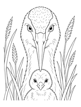 Free printable Whooping Crane And Fluffy Chick coloring page