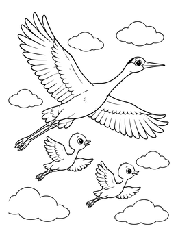 Free printable Whooping Crane Flying With Chicks coloring page