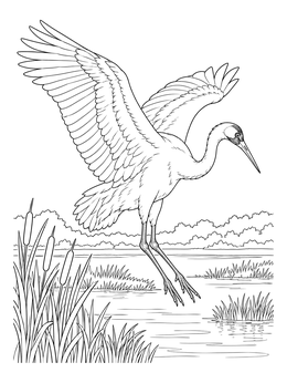 Free printable Whooping Crane Landing In Marsh coloring page