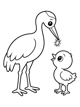 Free printable Whooping Crane Parent Feeding Cute Chick coloring page