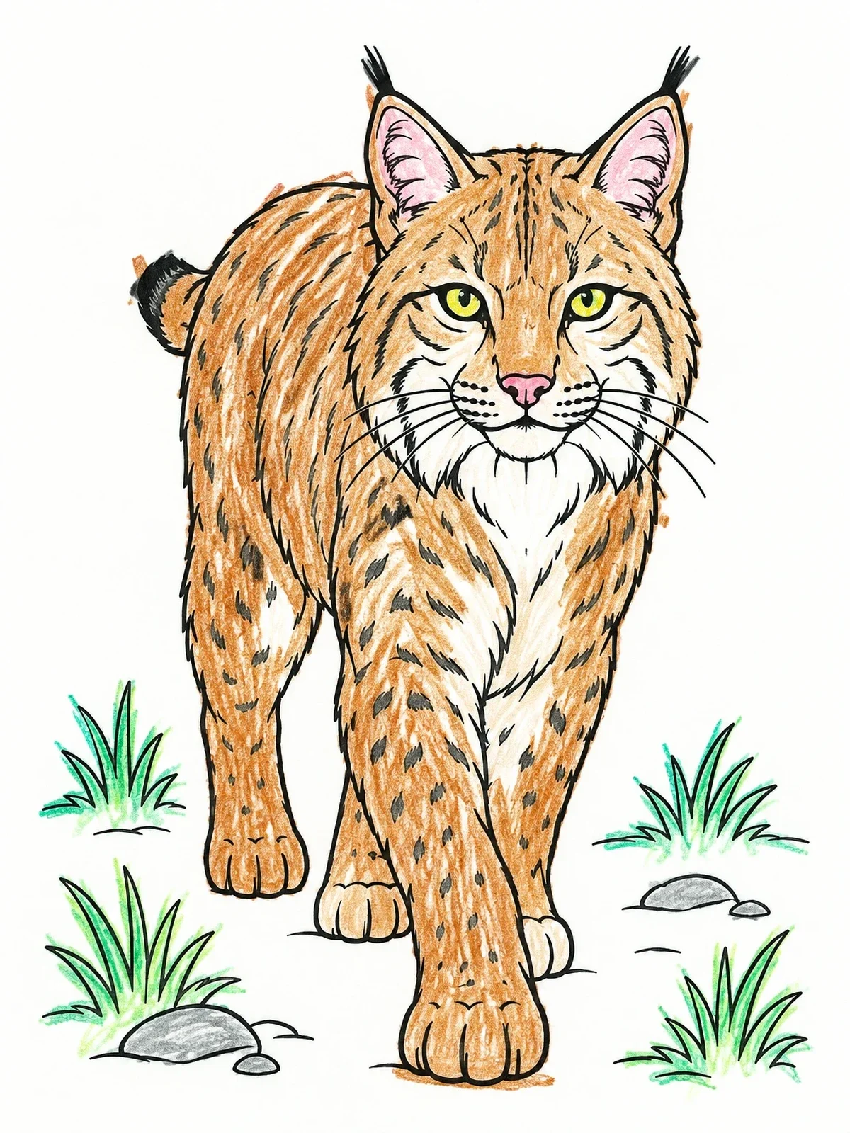 Colored example of the Wild Bobcat Walking Forward coloring page