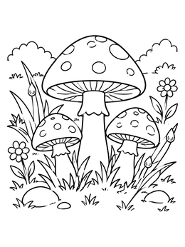 Free printable Wild Forest Mushrooms In Grass coloring page