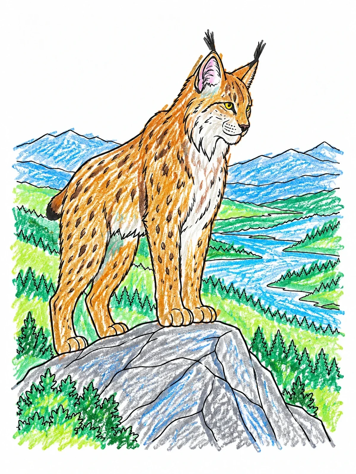 Colored example of the Wild Lynx On A Rocky Peak coloring page