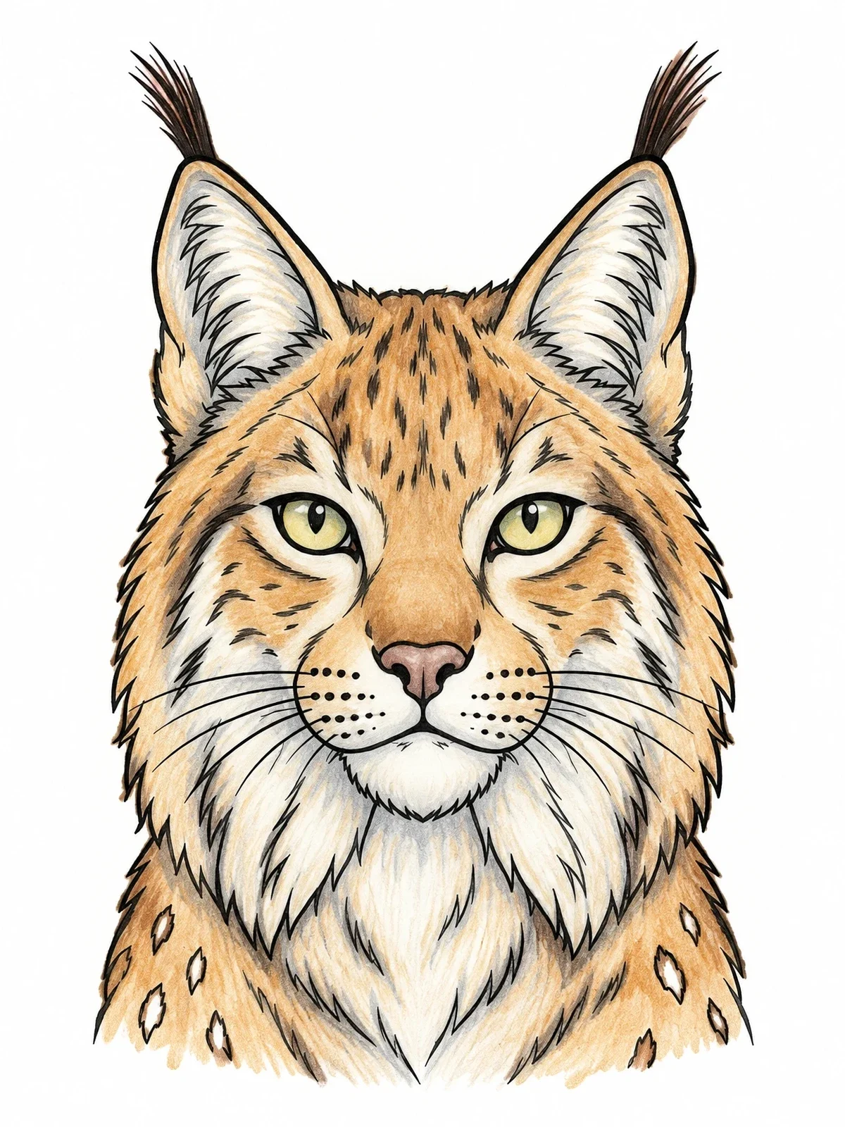Colored example of the Wild Lynx Portrait Line Art coloring page
