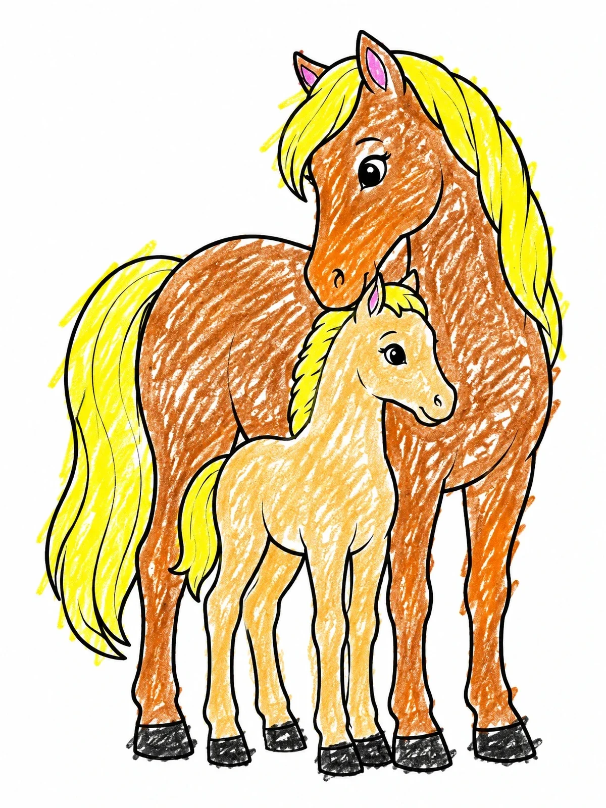 Colored example of the Loving Mare And Her Little Foal coloring page