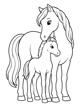 Free printable Loving Mare And Her Little Foal coloring page