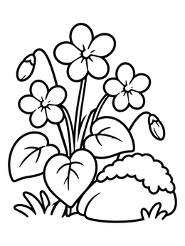 Free printable Wild Violet Flowers Beside A Stone coloring page