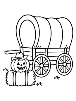 Free printable Covered Wagon With Cowboy Pumpkin coloring page