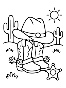 Free printable Cowboy Boots And Hat In The Desert coloring page