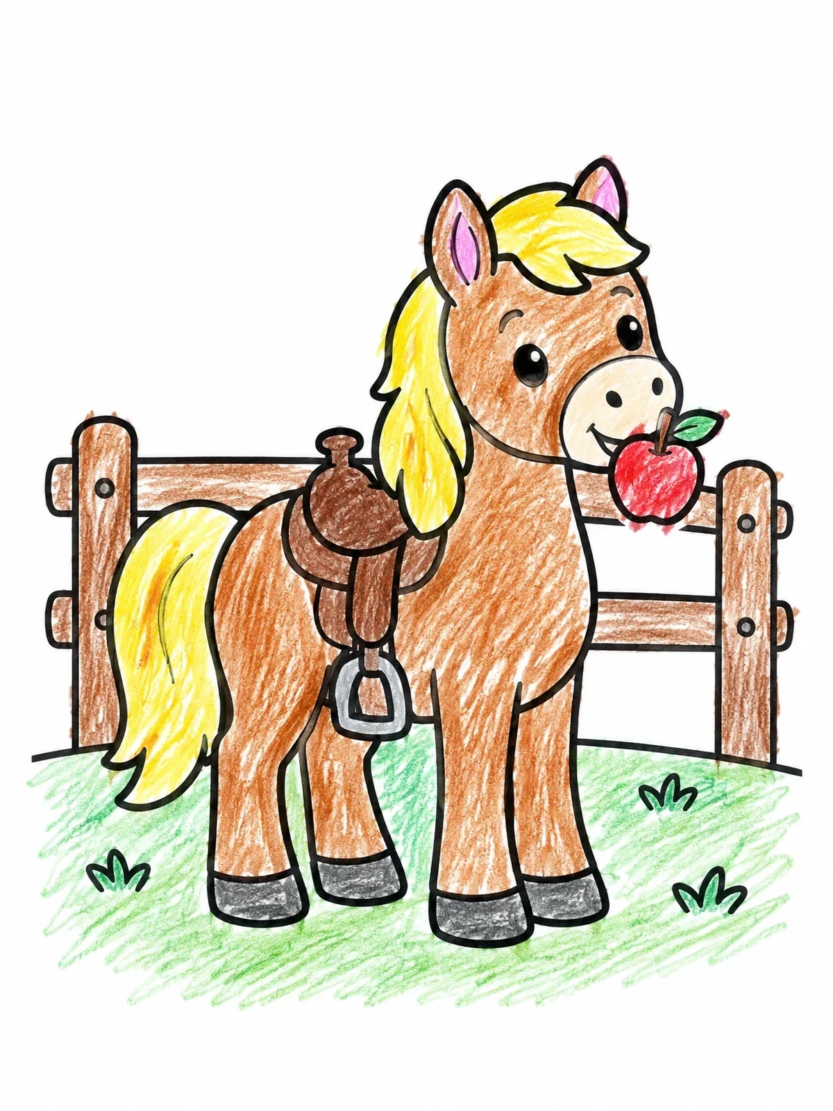 Colored example of the Cute Pony With An Apple coloring page
