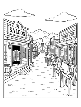 Free printable Wild West Frontier Town Street coloring page