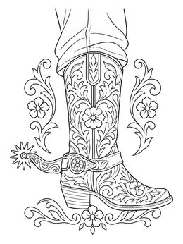 Free printable Ornate Cowboy Boot With Floral Tooling coloring page