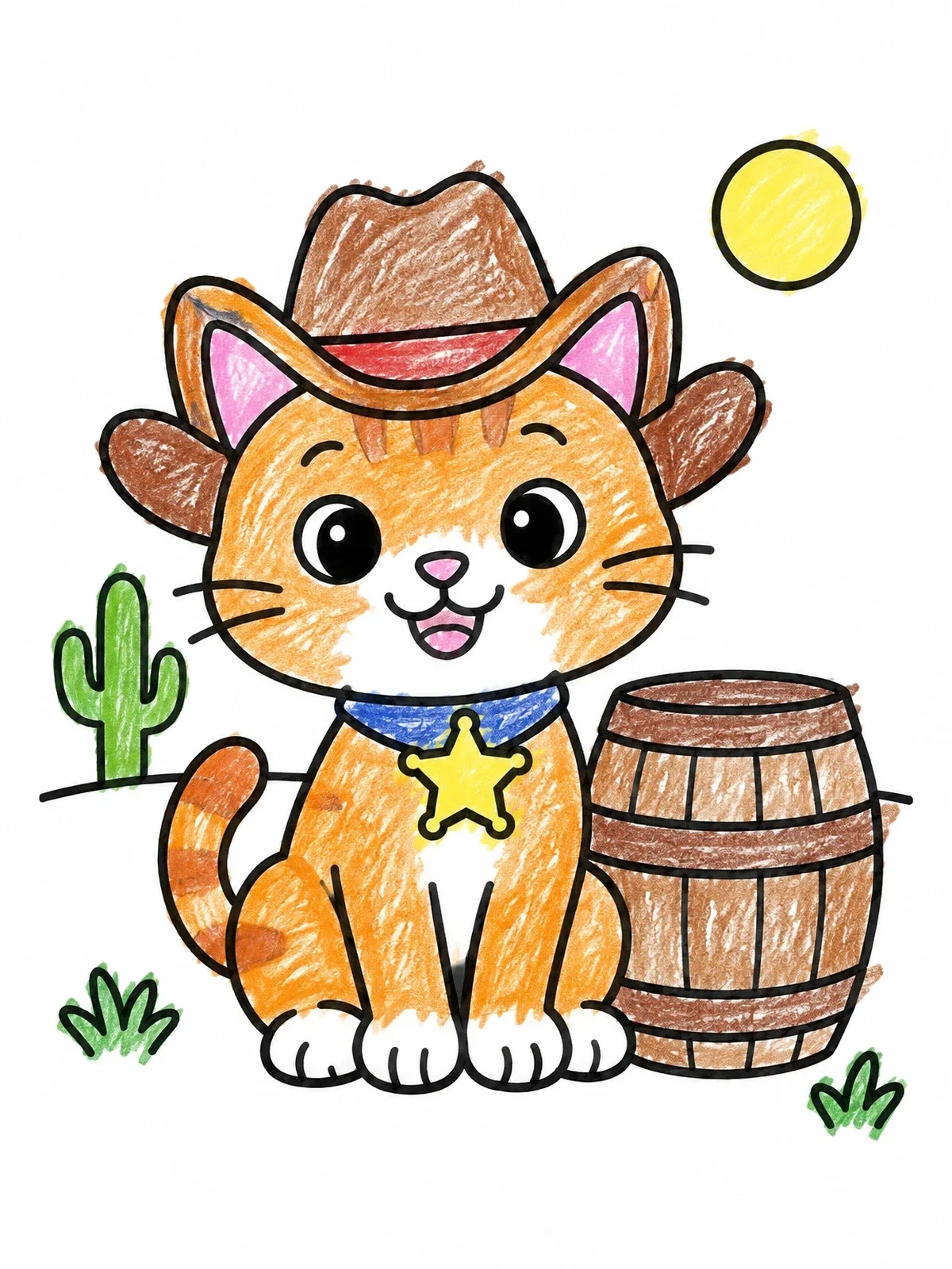 Colored example of the Sheriff Cat With Wooden Barrel coloring page
