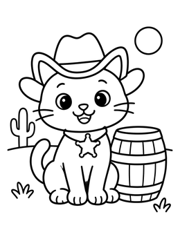 Free printable Sheriff Cat With Wooden Barrel coloring page