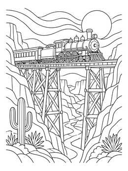 Free printable Steam Locomotive On Trestle Bridge coloring page