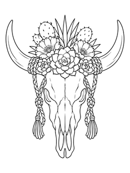 Free printable Steer Skull With Desert Succulents coloring page