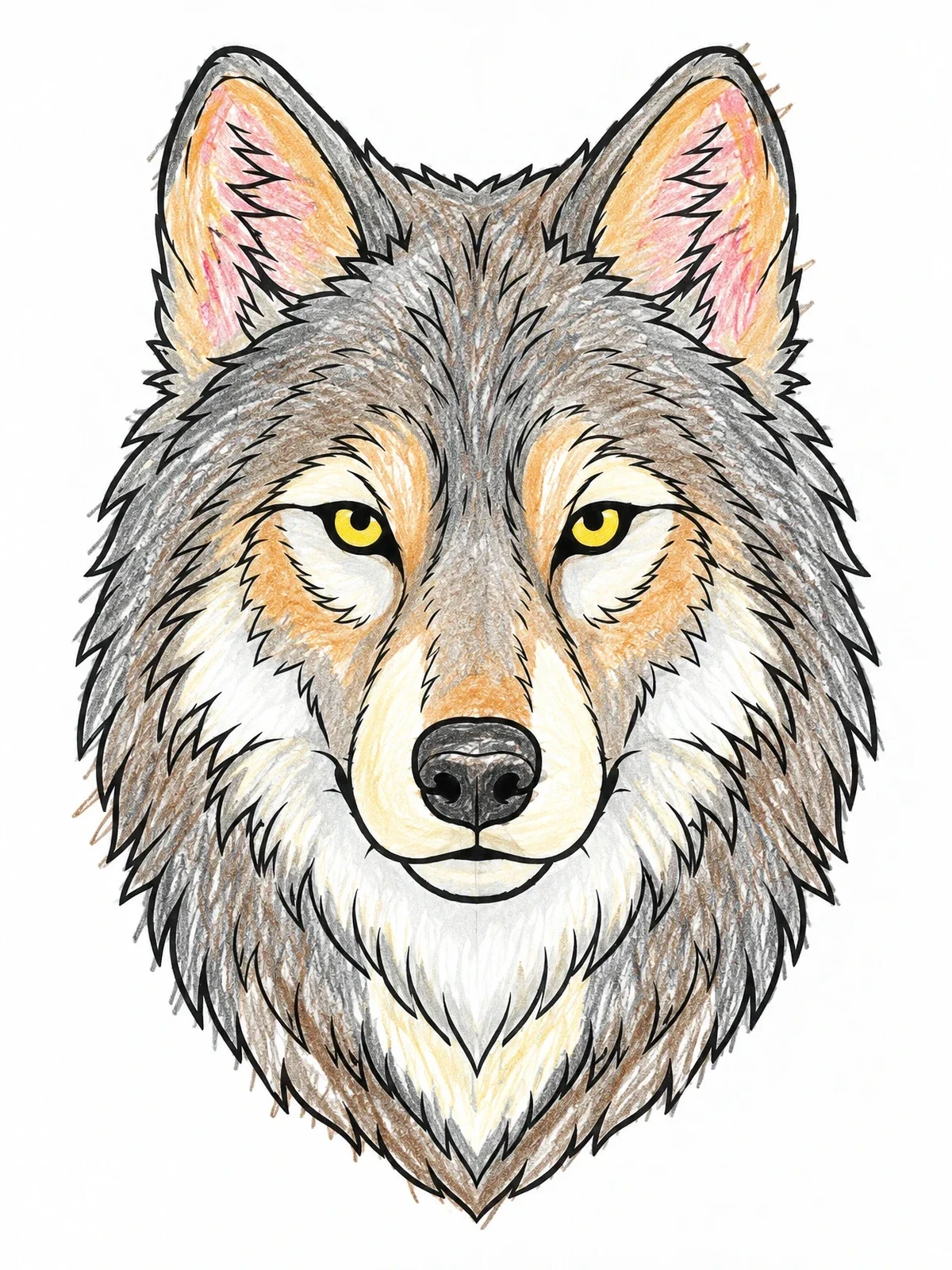 Colored example of the Wild Wolf Face Portrait coloring page