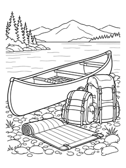 Free printable Canoe And Camp On Rocky Shore coloring page