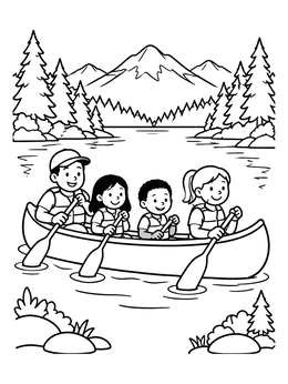 Free printable Family Canoeing On Lake coloring page