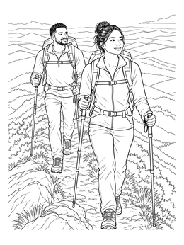 Free printable Hikers On A Mountain Ridge coloring page