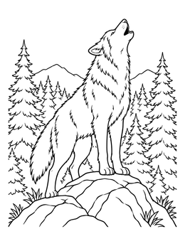 Free printable Howling Wolf In Mountain Forest coloring page