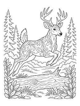 Free printable Leaping Buck Over Fallen Log coloring page