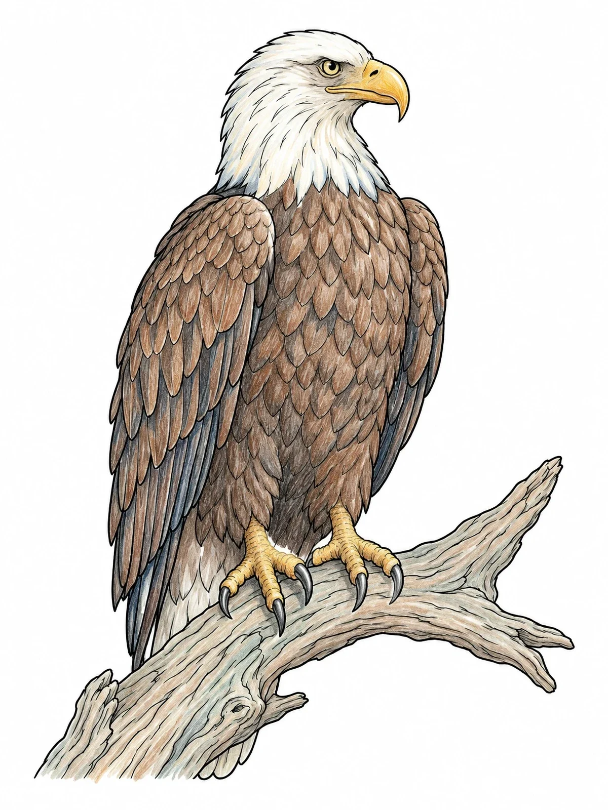 Colored example of the Majestic Bald Eagle On Branch coloring page