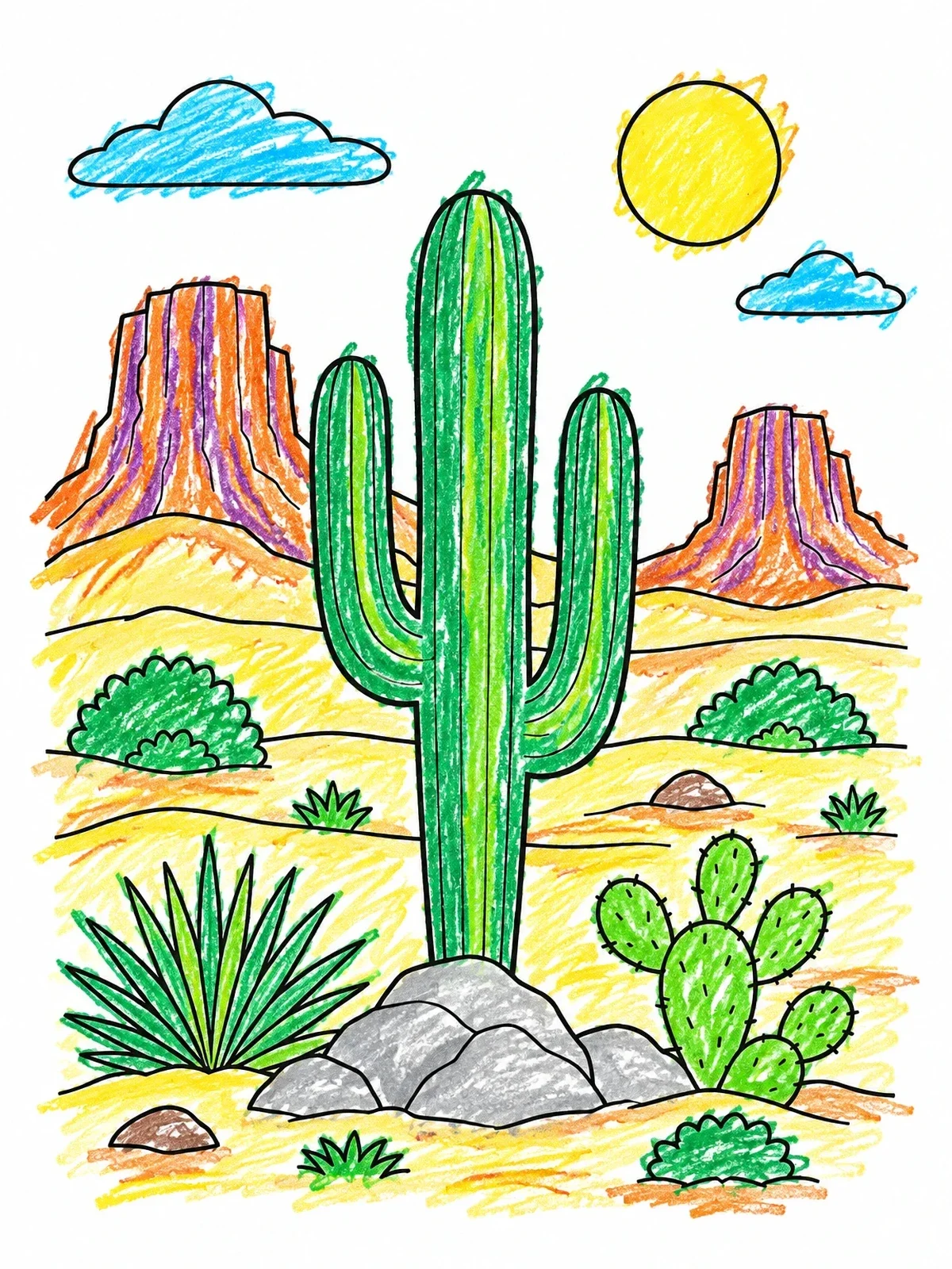 Colored example of the Saguaro Cactus In Arid Desert coloring page