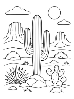 Free printable Saguaro Cactus In Arid Desert coloring page