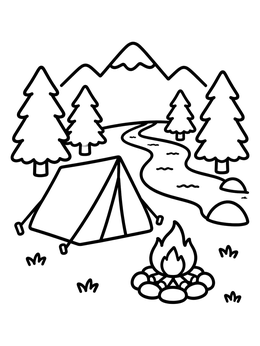 Free printable Campfire And Tent By The River coloring page