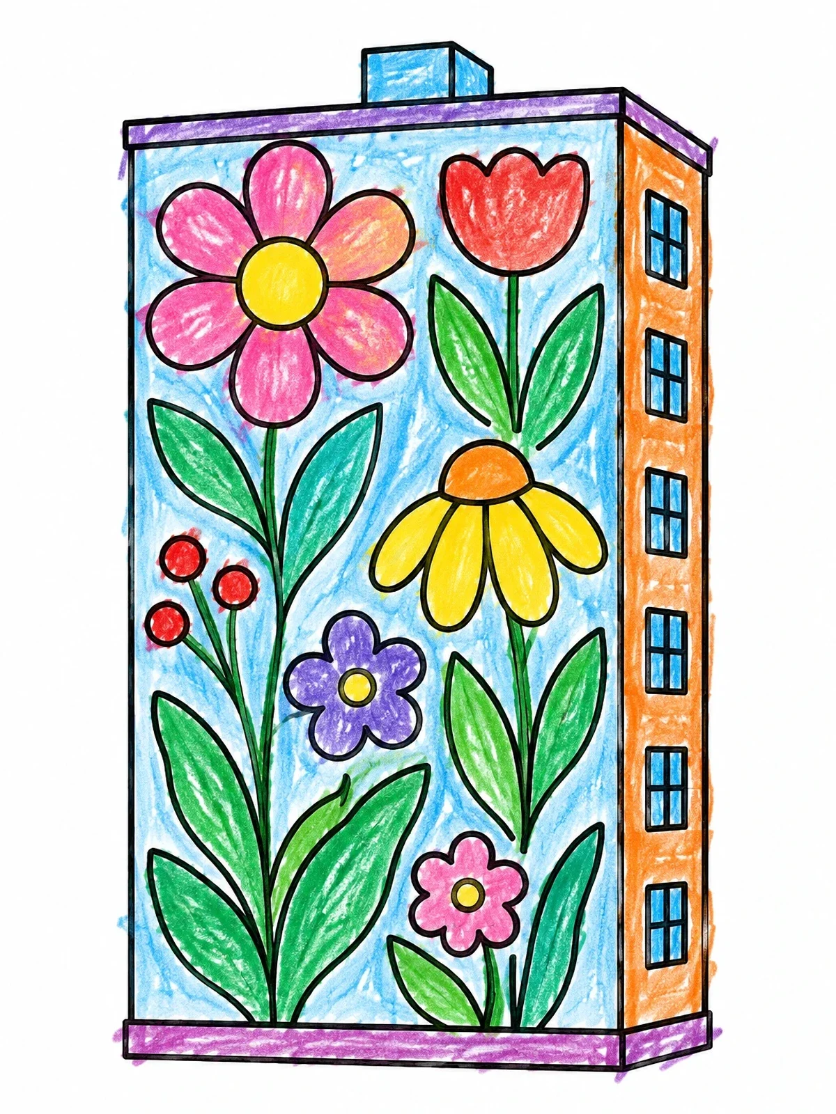 Colored example of the Wildflower Mural On Tall Building coloring page