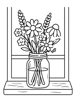 Free printable Wildflowers In A Window Jar coloring page