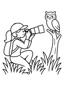 Free printable Wildlife Photographer With Perched Owl coloring page