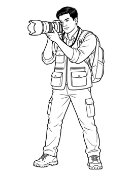 Free printable Wildlife Photographer With Telephoto Lens coloring page
