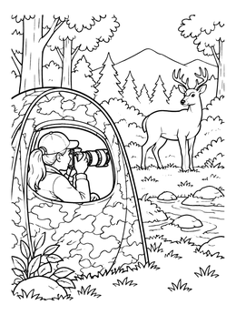 Free printable Wildlife Photographer In Camouflage Tent coloring page