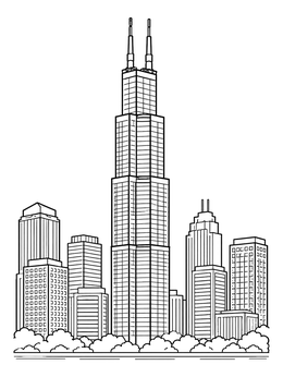 Free printable Willis Tower Chicago Skyline Lineart coloring page