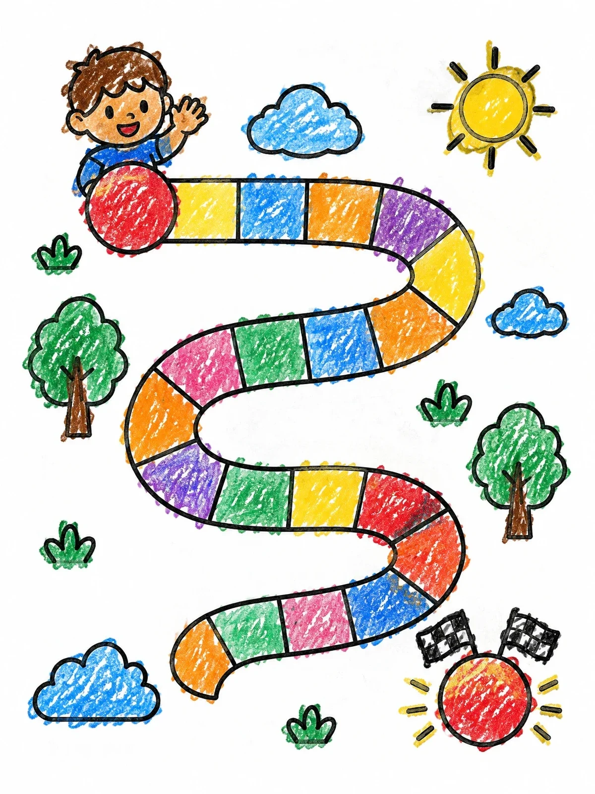 Colored example of the Winding Board Game Track coloring page