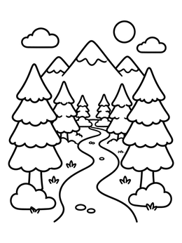Free printable Winding Path Through Pine Forest coloring page