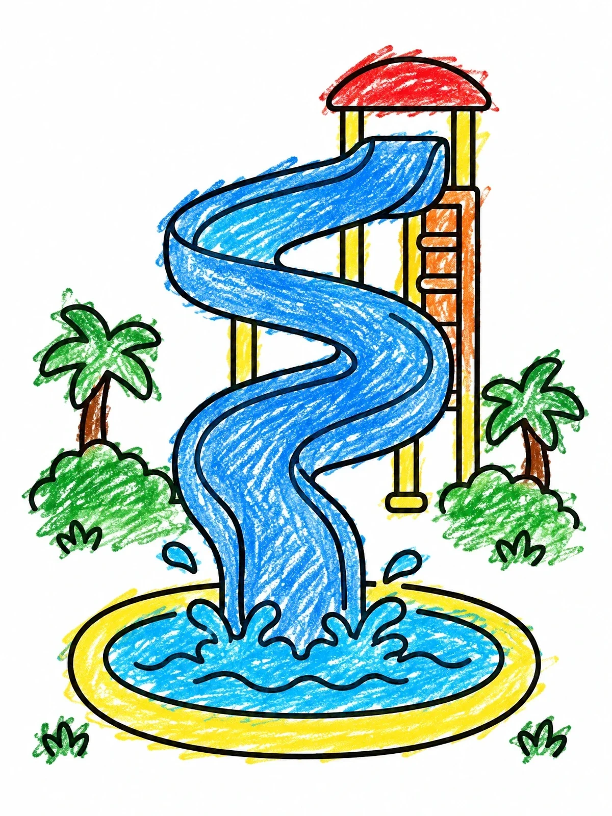Colored example of the Winding Water Slide And Pool coloring page