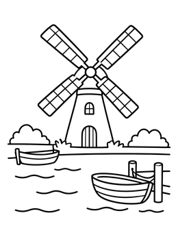 Free printable Windmill By The Canal coloring page