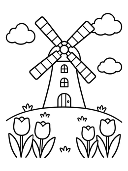 Free printable Windmill On A Tulip Hill coloring page