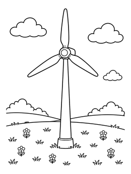Free printable Wind Turbine In A Grassy Meadow coloring page